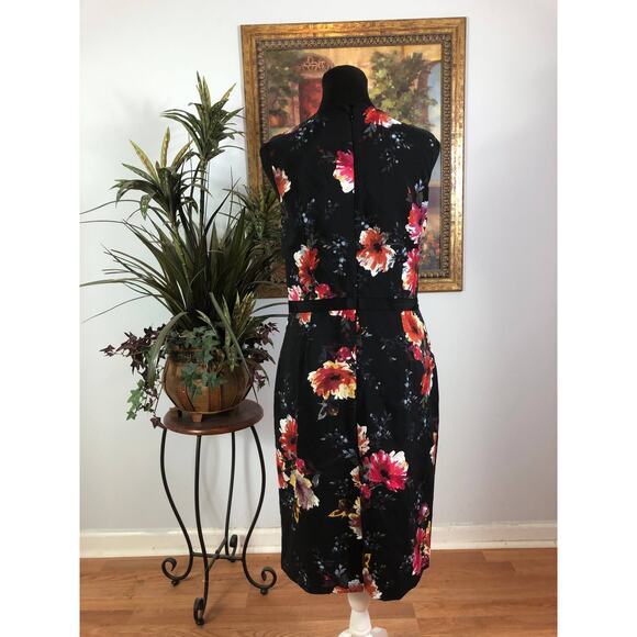 Dressbarn Dress Womens Size 8 Black Floral Sleeveless Knee Length Elegant - Picture 4 of 10